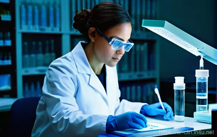 임상병리사 자격증 취득 후 진로 - **Prompt:** A futuristic, gleaming medical diagnostic laboratory filled with advanced automated equi...