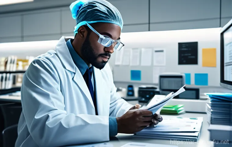 임상병리사 실험 데이터 관리 팁 - **Prompt:** A split image illustrating a laboratory's digital transformation. On the left side, a cl...