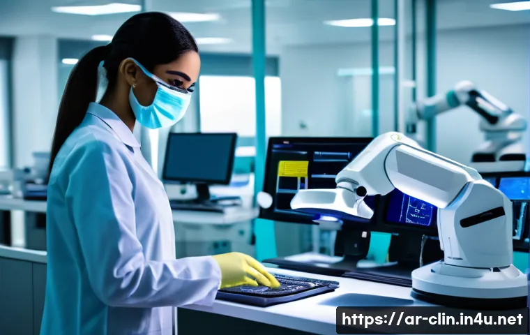 임상병리사 인기 근무지 순위 - A modern medical laboratory scene inside a large hospital in the Arab world, featuring a skilled lab...