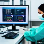 임상병리사와 진단검사의학 - A modern Arabic medical laboratory interior bustling with skilled lab technicians wearing profession...