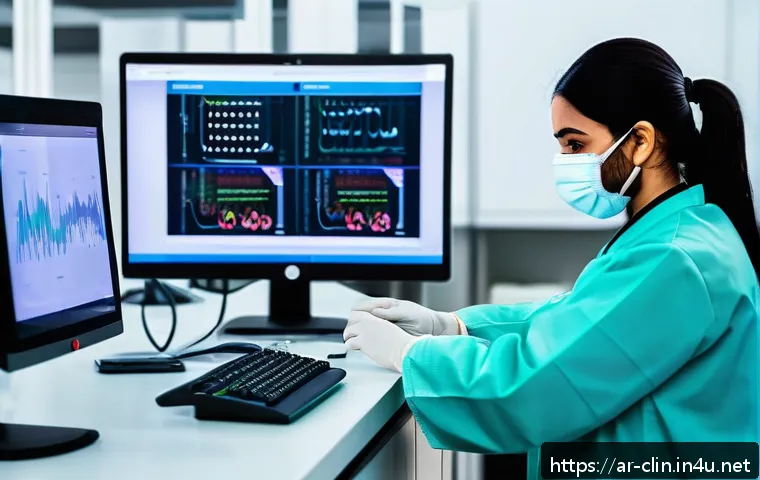 임상병리사와 진단검사의학 - A modern Arabic medical laboratory interior bustling with skilled lab technicians wearing profession...
